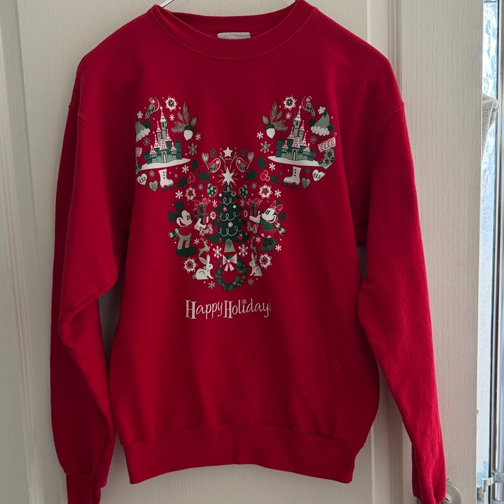Disney Red Happy Holiday Sweatshirt